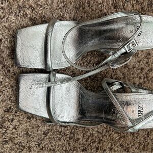 Zara Metallic Silver Strappy Heels